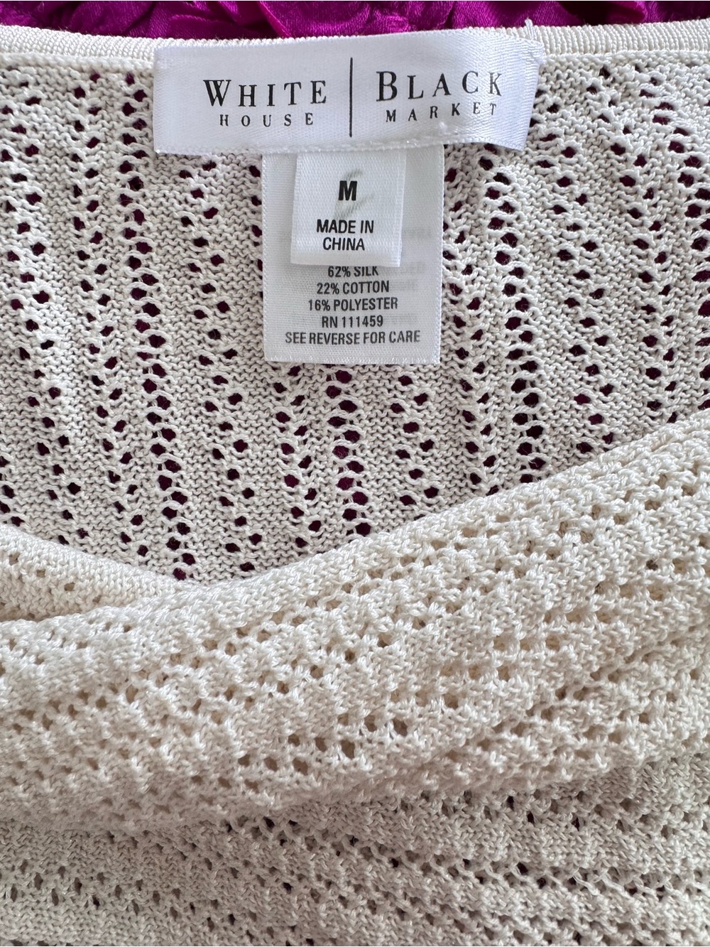 White House Black Market Crochet Knit Tunic Shimmer Cream Cowl Neck M Summer - Picture 5 of 10